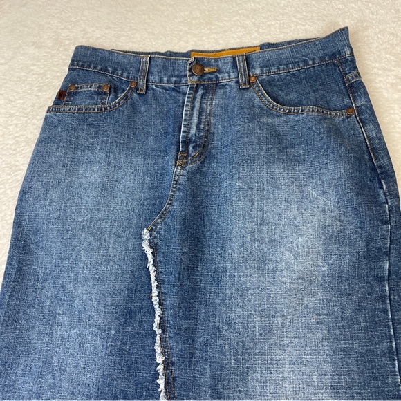 MOTO BLUES Jeans Skirt Split In Front RN 35320 Women's 13/14 Medium Wash Fringe - Picture 4 of 13